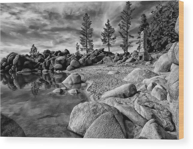 Black And White Wood Print featuring the photograph Chimney Beach Lake Tahoe #1 by Scott McGuire