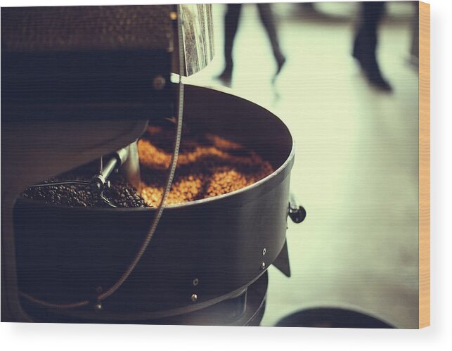 Coffee Roaster Wood Print featuring the photograph Coffee Roaster In Motion #1 by Ryanjlane