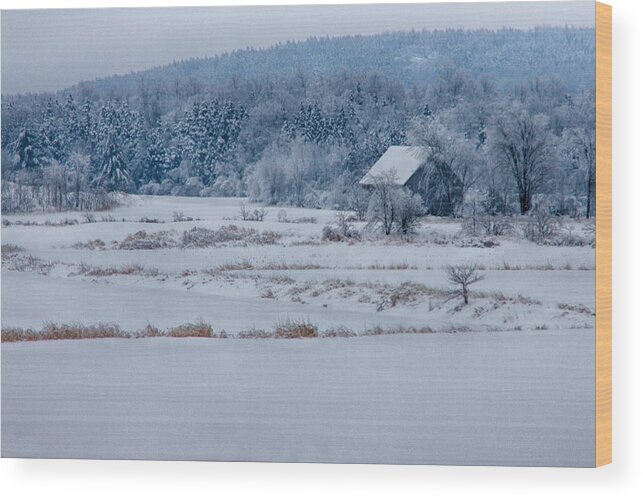 Scenic Vermont Photographs Wood Print featuring the photograph Cold blue snow by Jeff Folger
