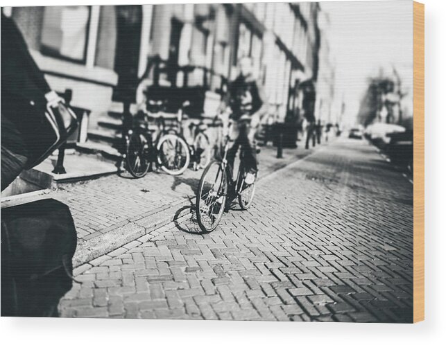 People Wood Print featuring the photograph Cycling In The City Of Amsterdam #1 by Moreiso