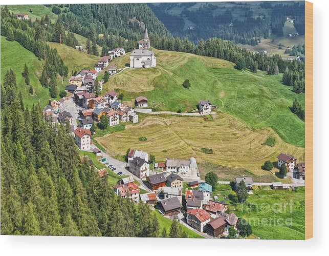 Aerial Wood Print featuring the photograph Dolomiti - Laste village #1 by Antonio Scarpi