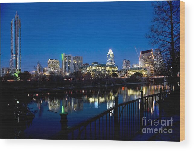 360 Condominiums Wood Print featuring the photograph Downtown at dusk #1 by Bill Cobb