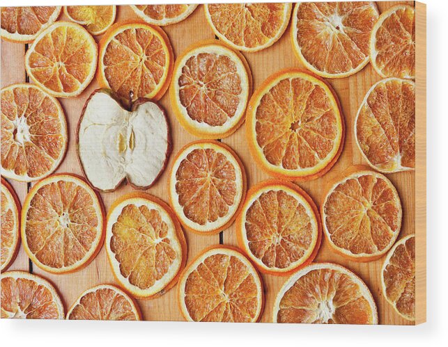 Orange Wood Print featuring the photograph Dried Orange And Apple Slices #1 by Nils Hendrik Mueller