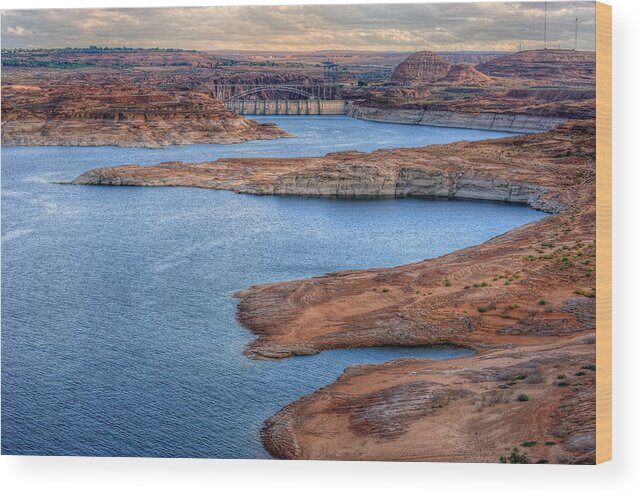 Hdr Wood Print featuring the photograph Glen Canyon Dam Lake Powell #1 by Stephen Campbell