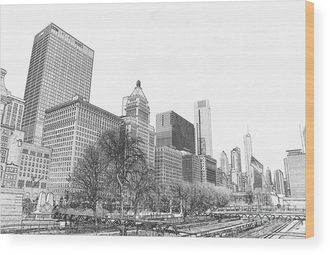 Grant Park Chicago Wood Print featuring the drawing Grant Park Chicago by Dejan Jovanovic