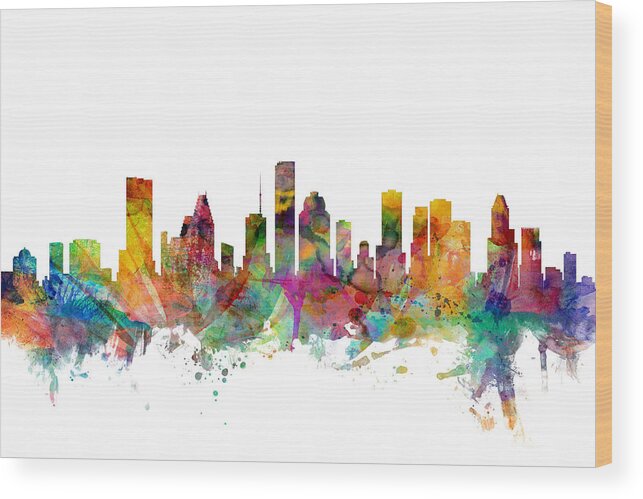 united States Wood Print featuring the digital art Houston Texas Skyline by Michael Tompsett
