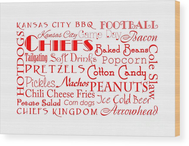 Andee Design Football Wood Print featuring the digital art Kansas City Chiefs Game Day Food 4 #2 by Andee Design