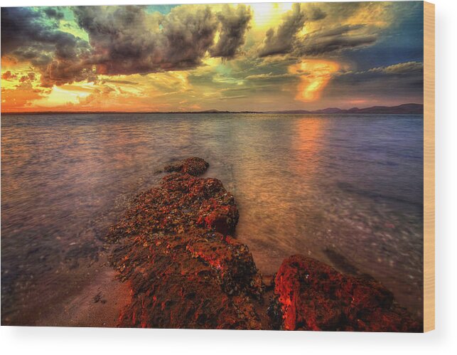Port Stephens Wood Print featuring the photograph Karuah Sunset #1 by Paul Svensen