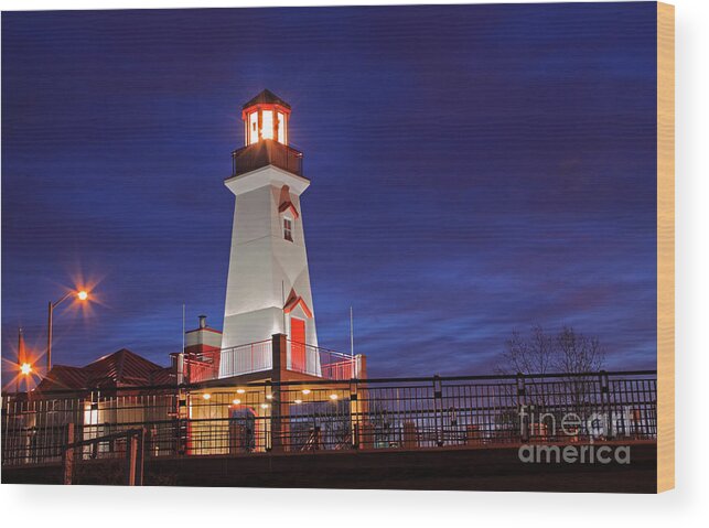 Lighthouse Wood Print featuring the photograph Lighthouse at Night #1 by Charline Xia