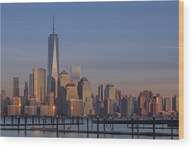 World Trade Center Wood Print featuring the photograph Lower Manhattan Skyline by Susan Candelario