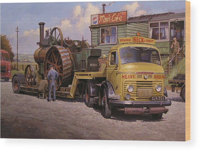 Lorryart Wood Print featuring the painting May's transport cafe. by Mike Jeffries