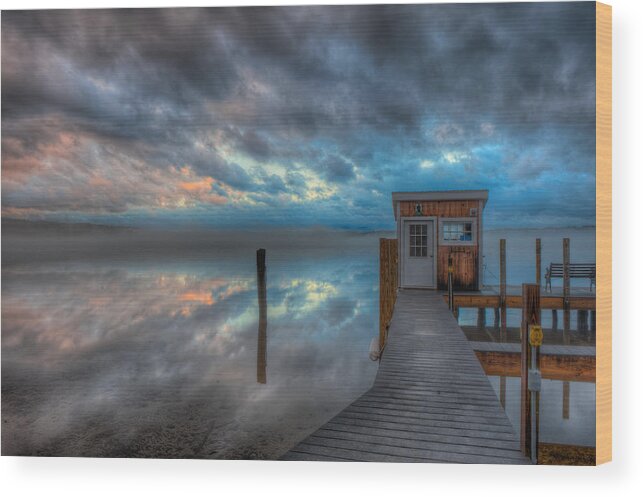 New England Wood Print featuring the photograph Melvin Village Marina in the Fog #2 by Brenda Jacobs