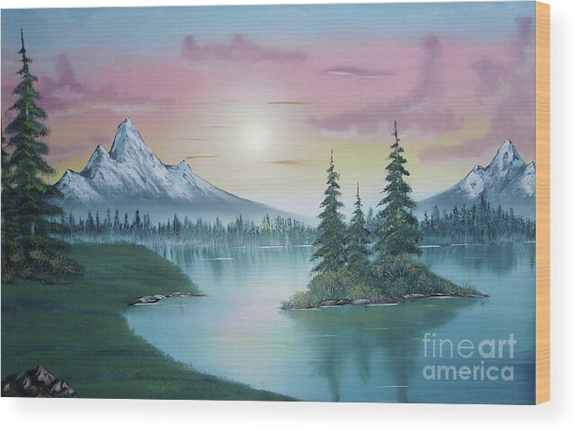 Mountain Lake Painting A La Bob Ross Wood Print featuring the painting Mountain Lake Painting a la Bob Ross 1 #1 by Bruno Santoro