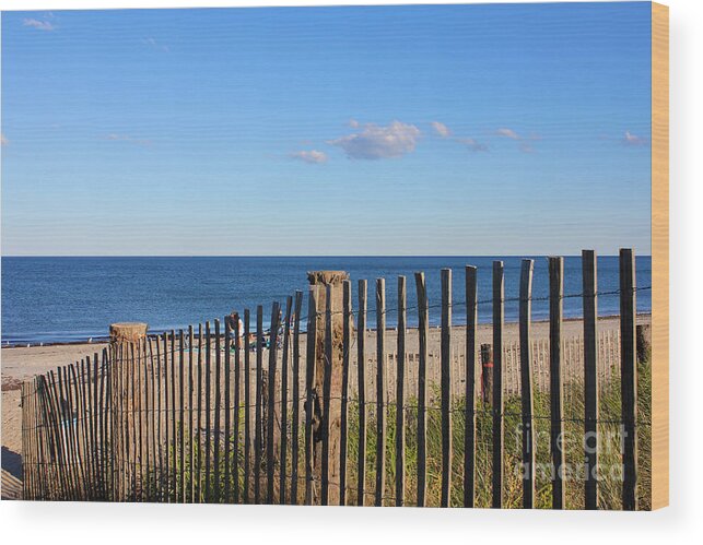 Afternoon Wood Print featuring the photograph New England Beach Past a Fence #1 by Jannis Werner