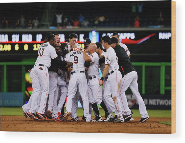 Ninth Inning Wood Print featuring the photograph New York Mets V Miami Marlins by Rob Foldy