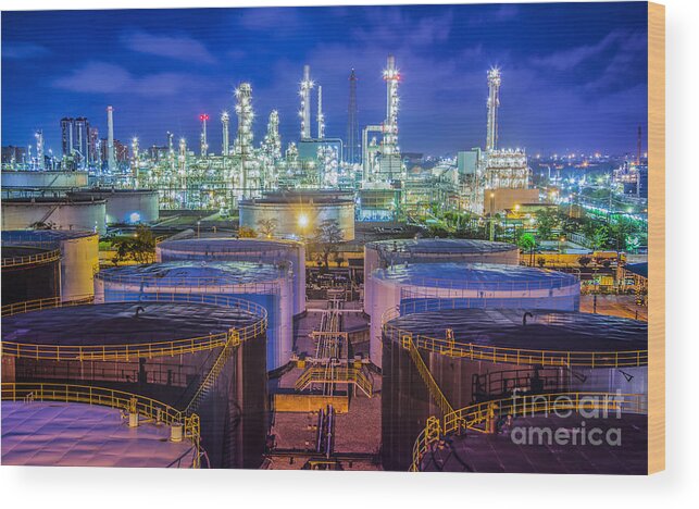 Gas Wood Print featuring the photograph Oil Refinary Industry #1 by Anek Suwannaphoom