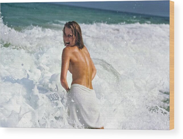 #condenastvoguephotograph Wood Print featuring the photograph Patti Hansen Topless In Surf by Arthur Elgort