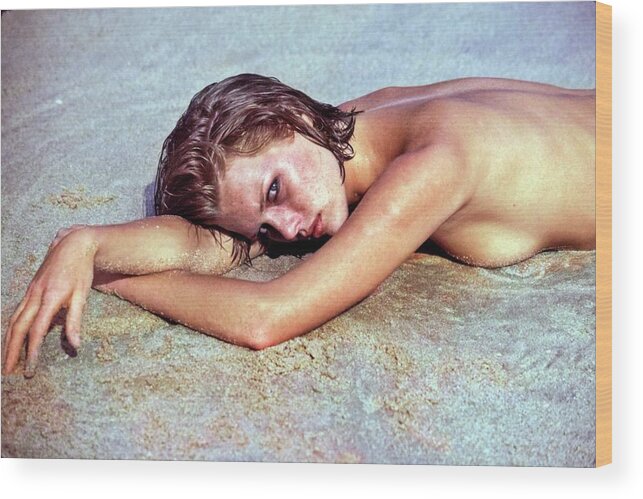 Beach Wood Print featuring the photograph Patti Hansen Topless On A Beach by Arthur Elgort