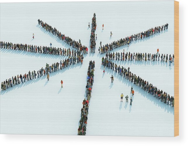 Adult Wood Print featuring the photograph Queues Of People Waiting In Lines #1 by Ikon Ikon Images