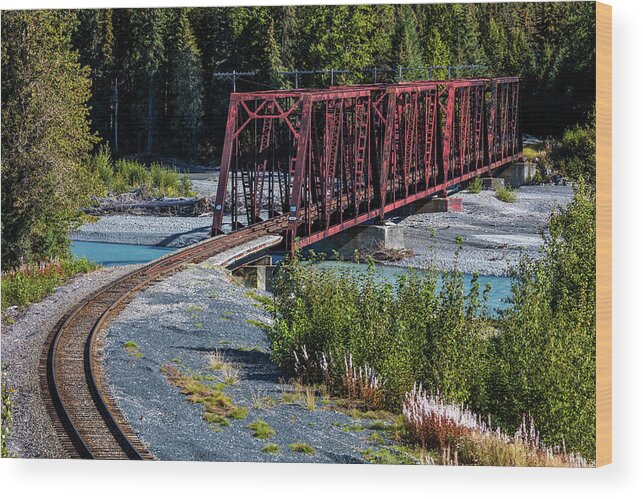 Photography Wood Print featuring the photograph Red Rod Iron Railroad Bridge Traverses #1 by Panoramic Images