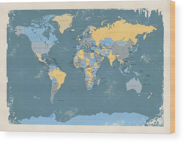 World Map Wood Print featuring the digital art Retro Political Map of the World #1 by Michael Tompsett