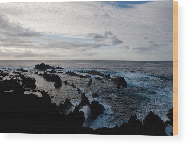 Abstract Wood Print featuring the photograph Rocky beach at dusk #1 by Joseph Amaral
