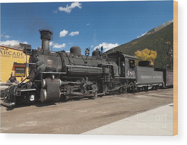 Afternoon Wood Print featuring the photograph Silverton Station Engine 480 on the Durango and Silverton Narrow Gauge RR by Fred Stearns