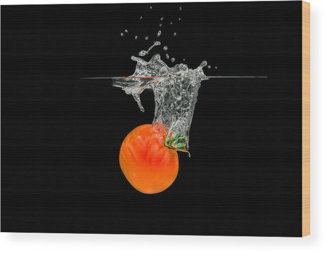 Diet Wood Print featuring the photograph Splashing Tomato #1 by Peter Lakomy