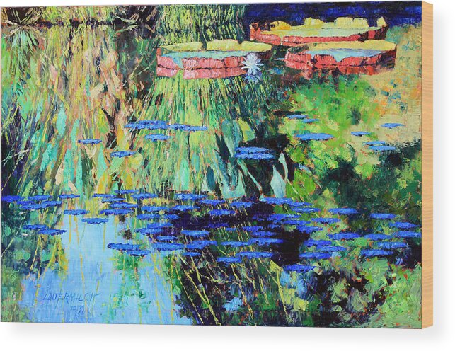 Garden Pond Wood Print featuring the painting Summer Colors on the Pond #2 by John Lautermilch