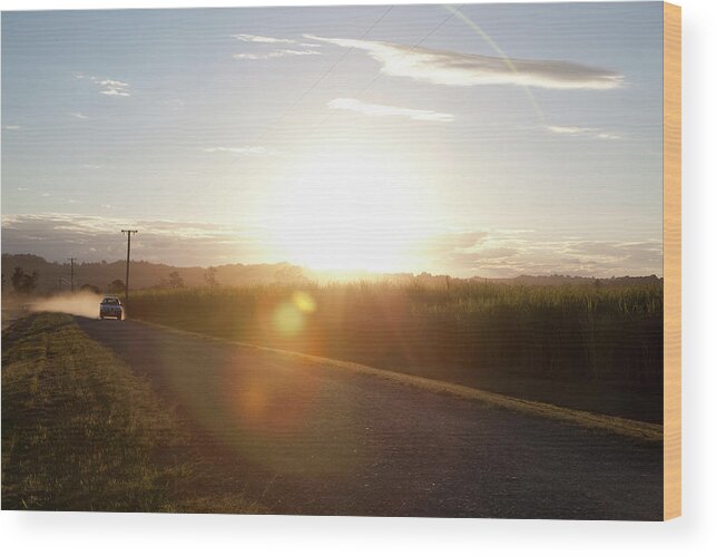 Pole Wood Print featuring the photograph Sun Flare On Australian Country Road #1 by The Photo Commune
