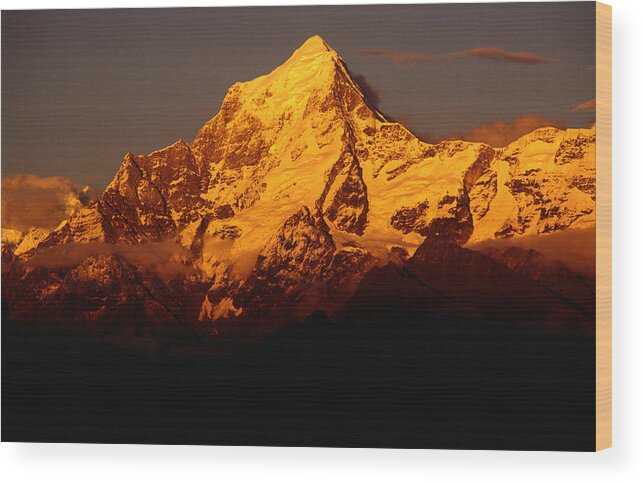 Himalayas Wood Print featuring the photograph Sunset on mountains of the Indian Himalaya - Kauri Pass, Uttarakhand, Uttar Pradesh #1 by Richard I'Anson