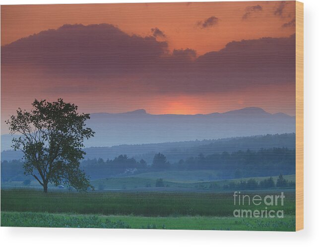 Mt. Mansfield Wood Print featuring the photograph Sunset over Mt. Mansfield in Stowe Vermont by Don Landwehrle