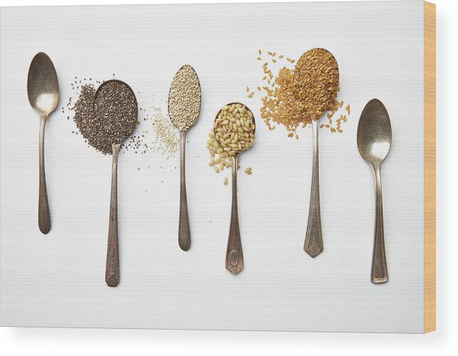 White Background Wood Print featuring the photograph Super Food Grains #1 by Lew Robertson