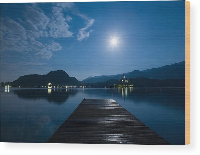 Supermoon Wood Print featuring the photograph Supermoon over bled Island Church #1 by Ian Middleton