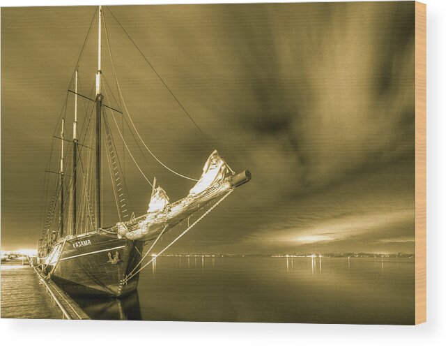 Tall Ship Kajama Wood Print featuring the photograph Tall ship in the lights of Toronto #1 by Nick Mares