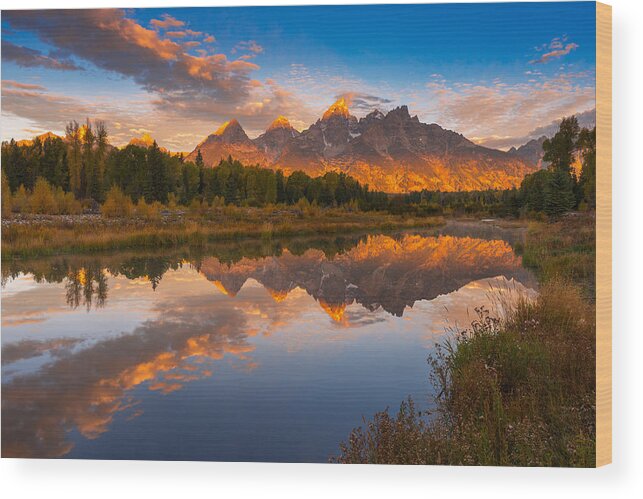 Grand Teton Wood Print featuring the photograph Teton Morning Mirror #1 by Joseph Rossbach