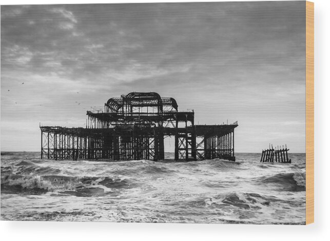 Sea Wood Print featuring the photograph The West Pier in Brighton #1 by Dutourdumonde Photography