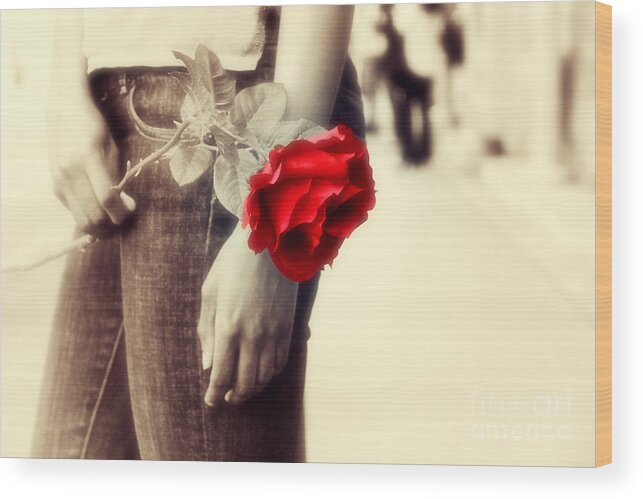 Woman Wood Print featuring the photograph Timeless Rose #1 by Charline Xia