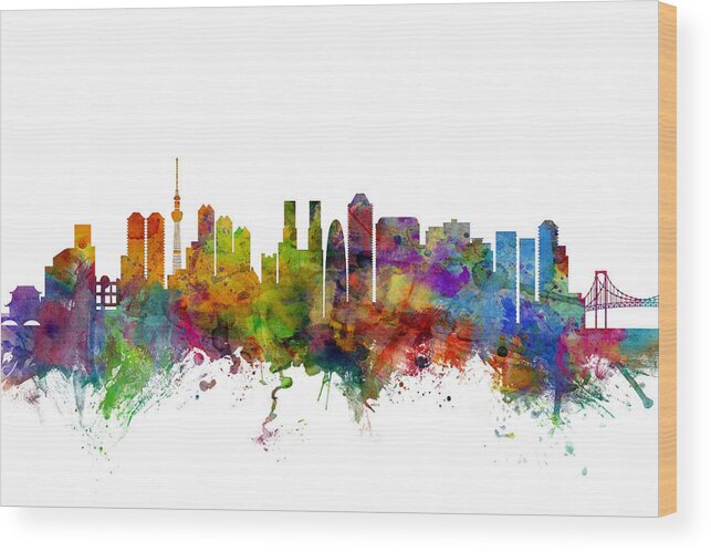 City Wood Print featuring the digital art Tokyo Japan Skyline #1 by Michael Tompsett