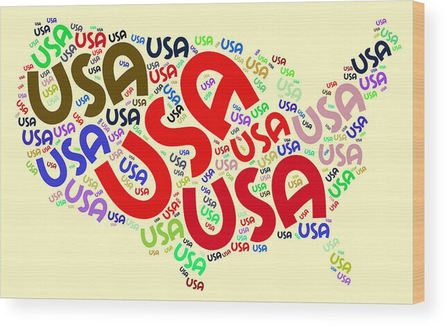 Usd Wood Print featuring the painting USA Word Cloud #1 by Bruce Nutting