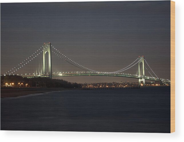 Verrazano Narrows Bridge At Twilight Wood Print featuring the photograph 1 Verrazano Narrows Bridge at twilight by Kenneth Cole