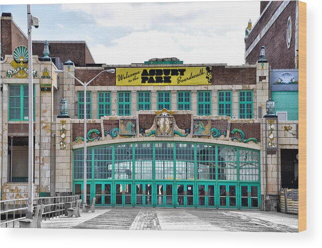 Welcome Wood Print featuring the photograph Welcome to the Asbury Park Boardwalk #1 by Bill Cannon