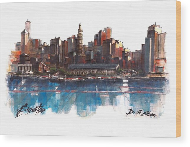 Fineartamerica.com Wood Print featuring the painting Boston Skyline by Diane Strain