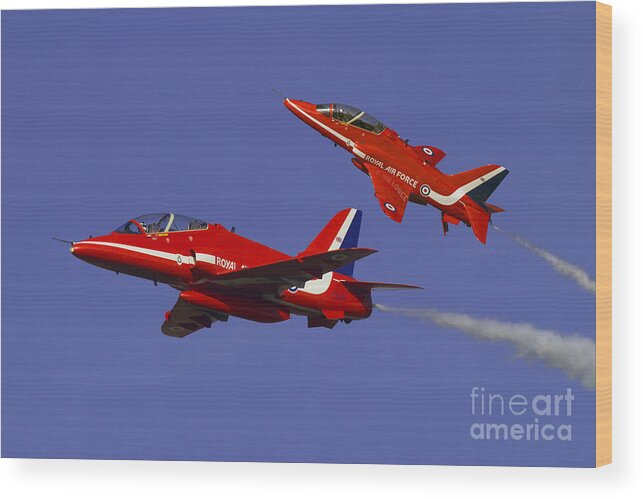 The Red Arrows Wood Print featuring the digital art Red Arrows by Airpower Art