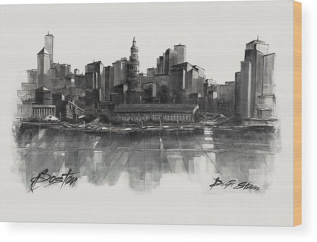 Fineartamerica.com Wood Print featuring the painting Boston Skyline #17 by Diane Strain