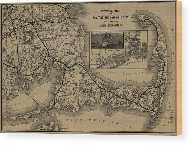 1893 Map Of New York Wood Print featuring the photograph 1893 Map of New York New Haven and Hartford Railroad by Georgia Clare