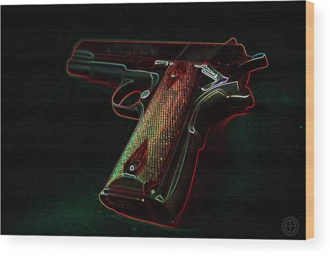 Gun Wood Print featuring the digital art 1911 Glow by Jorge Estrada