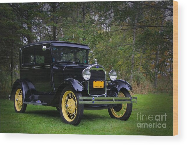 Car Wood Print featuring the photograph 1928 Ford Model A Tudor by Davandra Cribbie