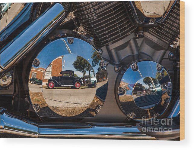1930 Wood Print featuring the photograph 1930 Ford Reflected in 2005 Honda VTX by T Lowry Wilson