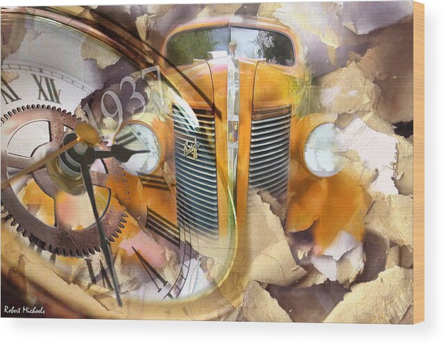 Digital Wood Print featuring the photograph 1937 Orange Buick Collage by Robert Michaels